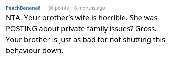 Comment discussing a troublesome wife posting about private family issues. Comment discussing a troublesome wife posting about private family issues.