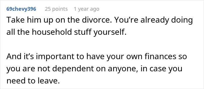 Comment discussing divorce advice and financial independence for someone whose husband wants divorce if they don’t quit job. Comment discussing divorce advice and financial independence for someone whose husband wants divorce if they don’t quit job.