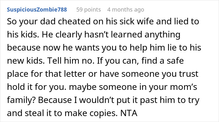Reddit comment discussing teen's refusal to share brother's final words. Reddit comment discussing teen's refusal to share brother's final words.