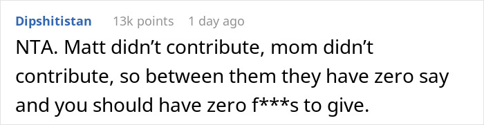 Reddit comment about brother not contributing to family cabin restoration. Reddit comment about brother not contributing to family cabin restoration.