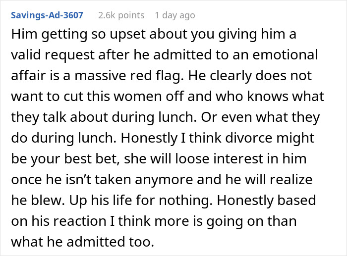 Reddit comment discussing emotional affair and relationship issues with a "work wife. Reddit comment discussing emotional affair and relationship issues with a "work wife.