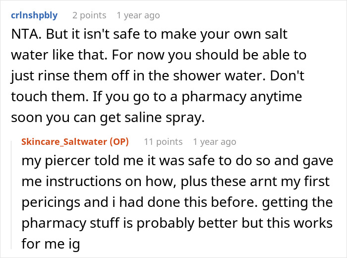 Reddit users discuss safe skincare practices for piercings in a comment thread. Reddit users discuss safe skincare practices for piercings in a comment thread.