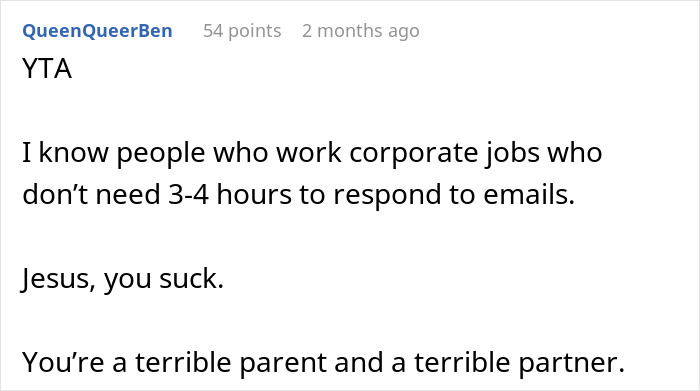 Reddit comment criticizing a husband for his absence, stating he's a terrible parent and partner. Reddit comment criticizing a husband for his absence, stating he's a terrible parent and partner.