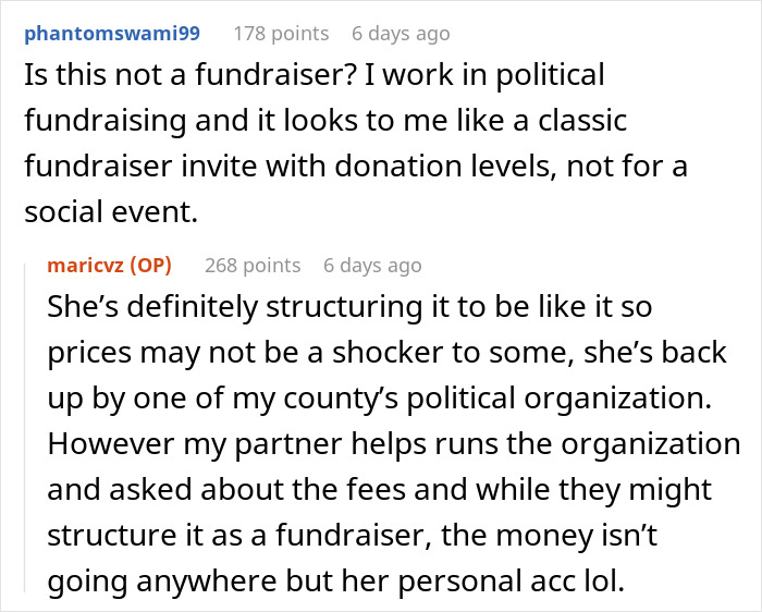 Text exchange discussing costs and fundraiser-like structure of lady's birthday celebration online. Text exchange discussing costs and fundraiser-like structure of lady's birthday celebration online.