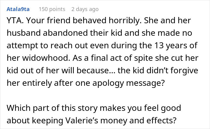 Reddit comment discussing inheritance issues with a friend and her daughter. Reddit comment discussing inheritance issues with a friend and her daughter.