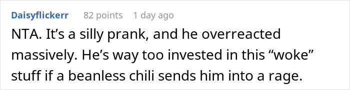 Reddit comment mocking an anti-woke prank reaction, highlighting an overemphasis on "woke" issues. Reddit comment mocking an anti-woke prank reaction, highlighting an overemphasis on "woke" issues.