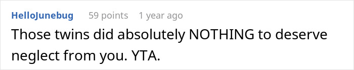 Comment criticizing a dad's neglect of newborn twins due to vasectomy dispute. Comment criticizing a dad's neglect of newborn twins due to vasectomy dispute.