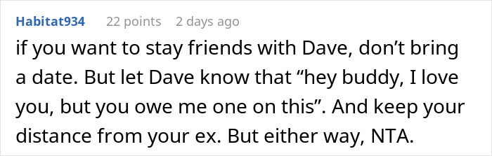 Comment on man refusing backyard wedding use after denial of plus-one. Comment on man refusing backyard wedding use after denial of plus-one.