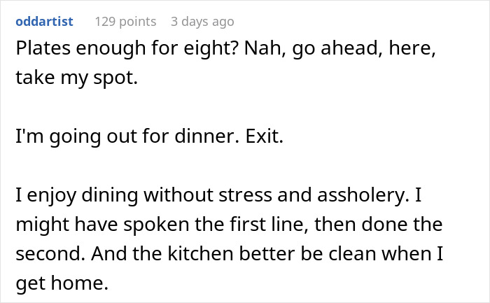 Text exchange about dinner seating and leaving due to stress, referencing a kitchen being clean upon return. Text exchange about dinner seating and leaving due to stress, referencing a kitchen being clean upon return.