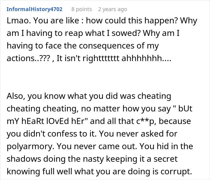 Text message discussing consequences of cheating in marriage, highlighting secrecy and lack of confession. Text message discussing consequences of cheating in marriage, highlighting secrecy and lack of confession.