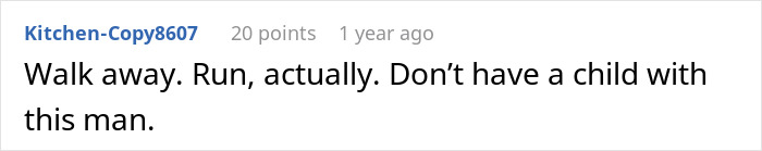 Comment discussing divorce advice in an online forum. Comment discussing divorce advice in an online forum.