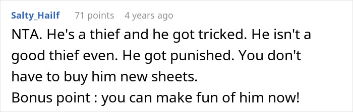 Comment discussing a thief's punishment related to mozzarella and a hotdog prank. Comment discussing a thief's punishment related to mozzarella and a hotdog prank.