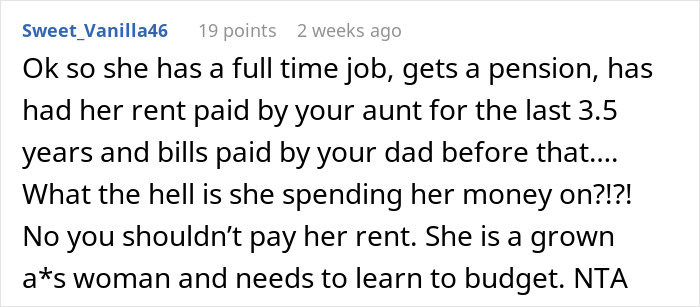 Comment on rent and budget advice for dad's ex-wife and son seeking help. Comment on rent and budget advice for dad's ex-wife and son seeking help.