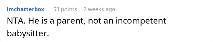 Comment on parenting roles, emphasizing father's responsibilities in childcare. Comment on parenting roles, emphasizing father's responsibilities in childcare.