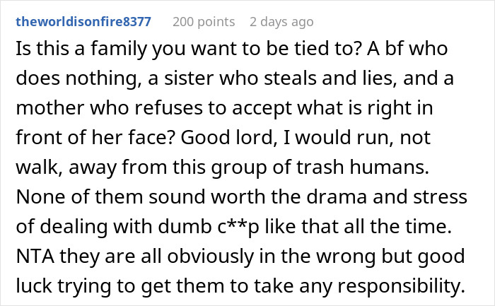 Text conversation discussing evidence of boyfriend’s sister stealing, expressing disbelief and frustration. Text conversation discussing evidence of boyfriend’s sister stealing, expressing disbelief and frustration.