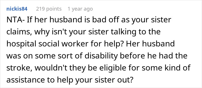 Comment discussing why sister isn't seeking social worker's assistance. Comment discussing why sister isn't seeking social worker's assistance.