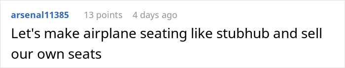 Text comment about airline seating and selling seats like StubHub. Text comment about airline seating and selling seats like StubHub.