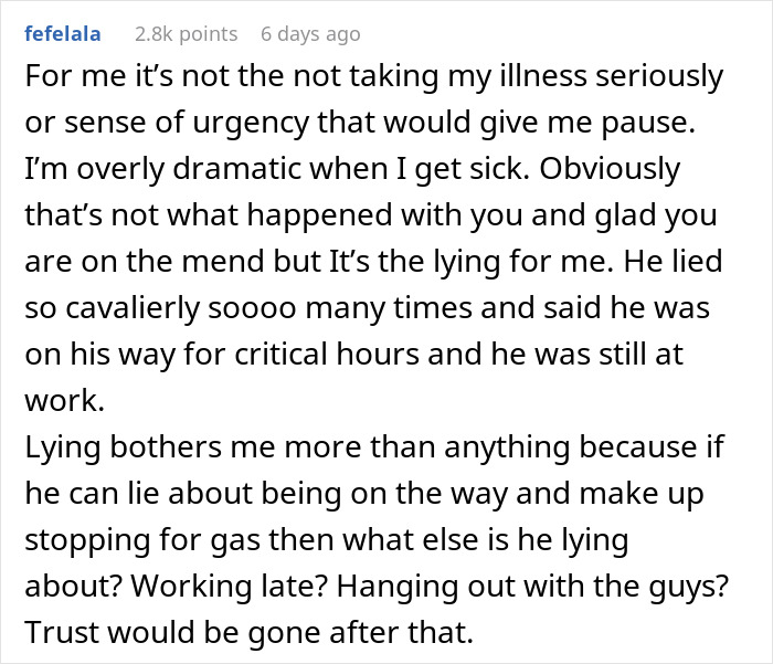 Text comment discussing lying and trust issues in a marriage. Text comment discussing lying and trust issues in a marriage.