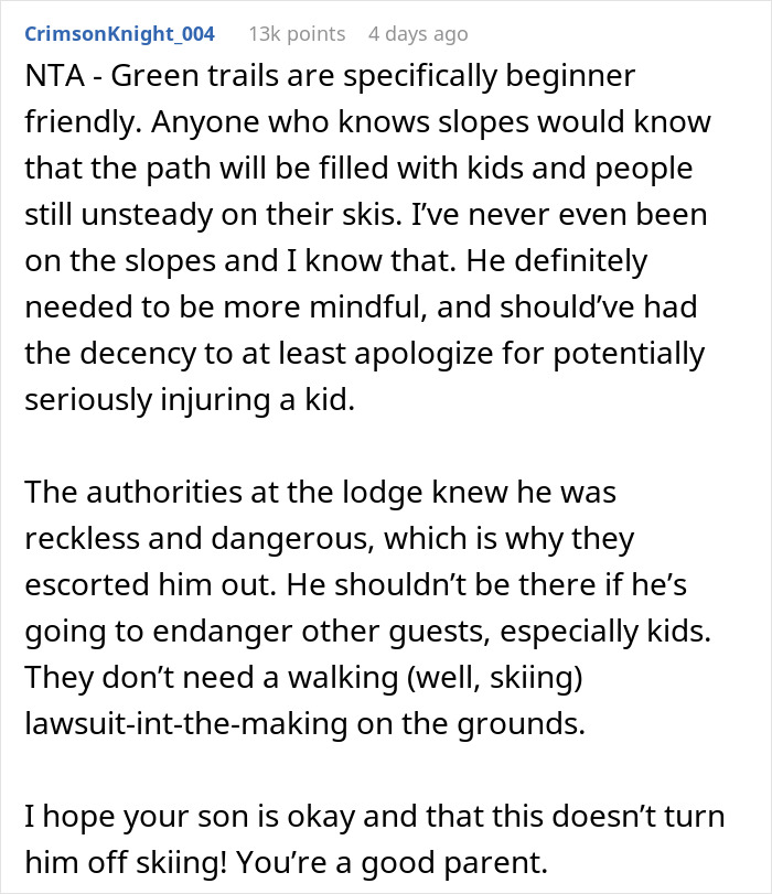 Text post about skiing safety on beginner trails, highlighting the need for caution and responsibility. Text post about skiing safety on beginner trails, highlighting the need for caution and responsibility.