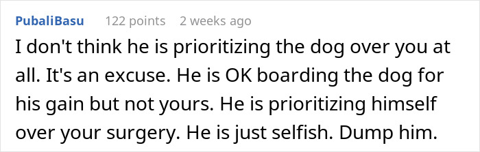 Guy Tells Fiancée To Recover In Hotel Room After Surgery So As Not To Not Disturb His Dog Guy Tells Fiancée To Recover In Hotel Room After Surgery So As Not To Not Disturb His Dog