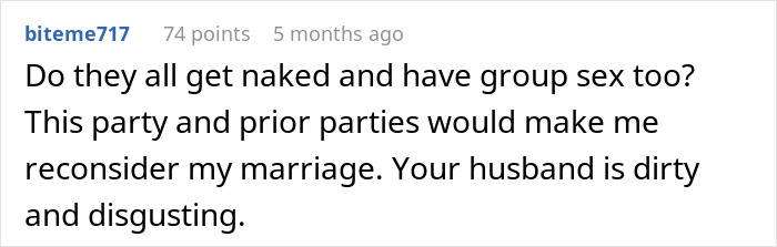 A comment discussing a coworker's inappropriate party behavior linked to marriage issues. A comment discussing a coworker's inappropriate party behavior linked to marriage issues.