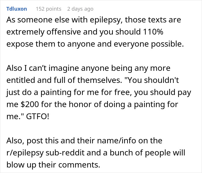 A screenshot discussing the exposure of an entitled influencer demanding free art and payment. A screenshot discussing the exposure of an entitled influencer demanding free art and payment.