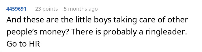 Comment discussing coworkers' game and advising action, related to husband's workplace. Comment discussing coworkers' game and advising action, related to husband's workplace.