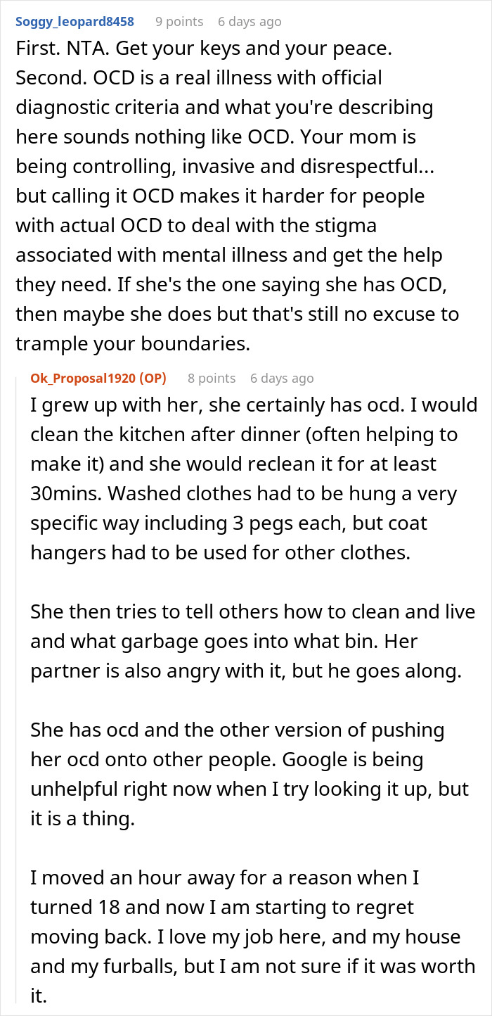Reddit post discussing boundaries and mom's behavior, daughter expresses frustration with mom's controlling habits. Reddit post discussing boundaries and mom's behavior, daughter expresses frustration with mom's controlling habits.