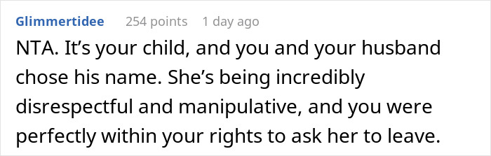Text discussing disrespectful behavior from MIL about renaming grandson, DIL justified in asking her to leave. Text discussing disrespectful behavior from MIL about renaming grandson, DIL justified in asking her to leave.