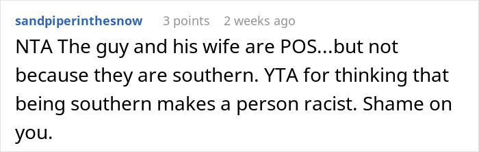 Reddit comment about offensive tattoo, discussing opinions on southern stereotypes and criticism of assumptions. Reddit comment about offensive tattoo, discussing opinions on southern stereotypes and criticism of assumptions.