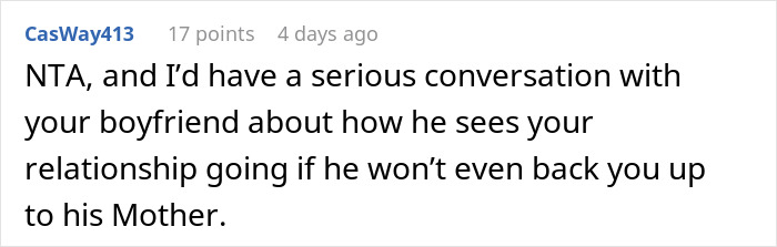 Comment discussing house rule and relationship advice. Comment discussing house rule and relationship advice.