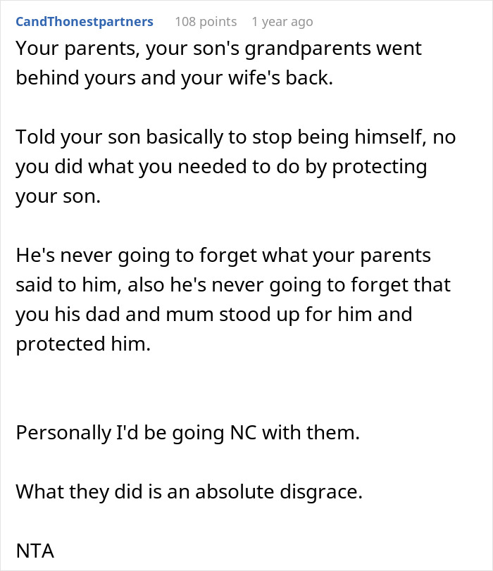 Reddit comment about family conflict over son being gay. Reddit comment about family conflict over son being gay.