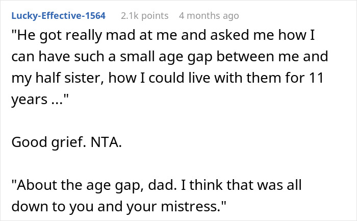 Text conversation about age gap between siblings, referencing a father's past actions. Text conversation about age gap between siblings, referencing a father's past actions.