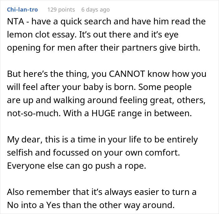 Text discussing MIL not allowed to sleep over after DIL gives birth, referencing postpartum experiences and personal comfort. Text discussing MIL not allowed to sleep over after DIL gives birth, referencing postpartum experiences and personal comfort.