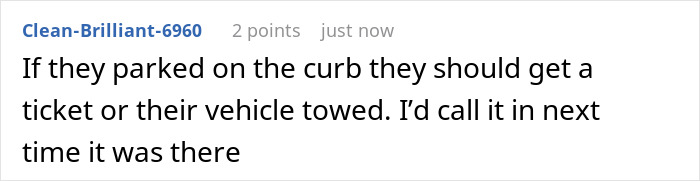 Comment discussing parking issues and possible towing for revenge on a neighbor. Comment discussing parking issues and possible towing for revenge on a neighbor.
