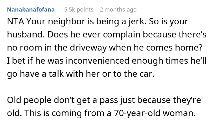 Text from a forum discussing neighbor parking car in unauthorized spots, with user comments. Text from a forum discussing neighbor parking car in unauthorized spots, with user comments.