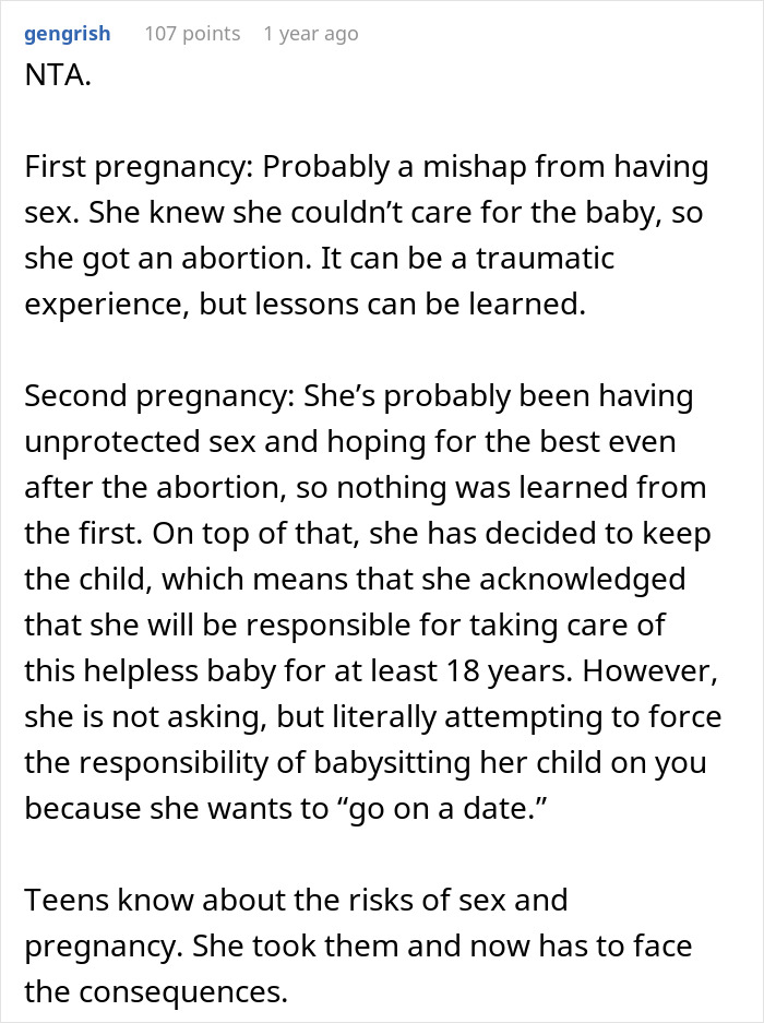 Text post discussing assumptions about babysitting responsibilities on Valentine's Day. Text post discussing assumptions about babysitting responsibilities on Valentine's Day.