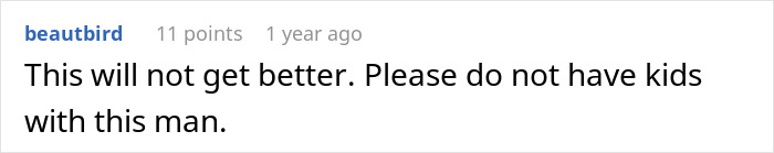 Reddit comment discussing marital advice related to quitting a job. Reddit comment discussing marital advice related to quitting a job.