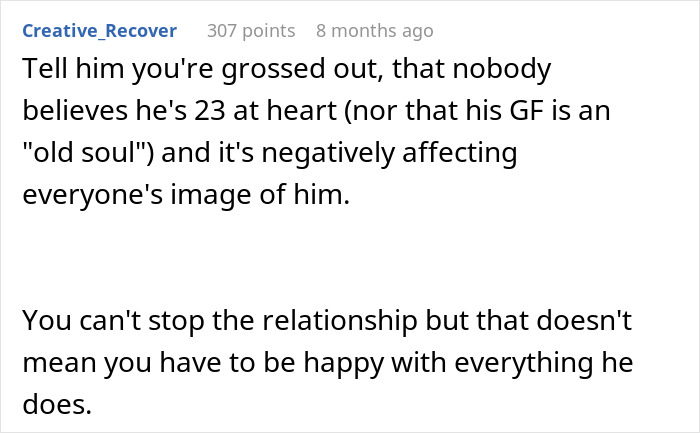 Reddit comment offering advice on a dad dating someone younger than his daughter. Reddit comment offering advice on a dad dating someone younger than his daughter.