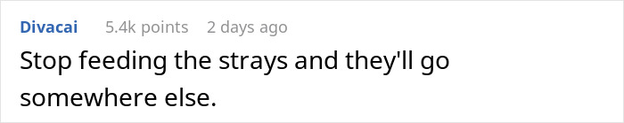 Comment on neighborhood loans issue, advises stopping feeding strays to solve the problem. Comment on neighborhood loans issue, advises stopping feeding strays to solve the problem.