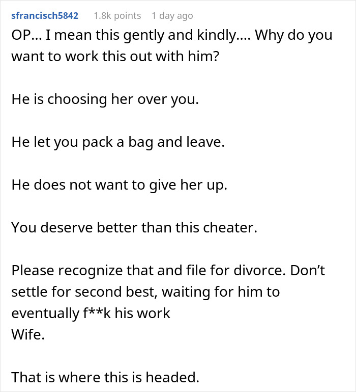 Comment about a "work wife" causing relationship issues. Comment about a "work wife" causing relationship issues.