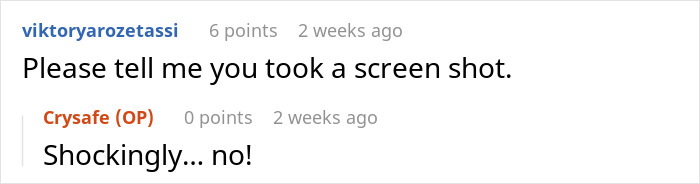 Reddit comments about forgetting a screenshot in a group chat discussion.