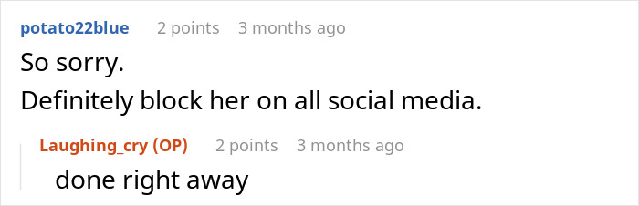 Reddit comments discussing blocking a religious MIL on social media. Reddit comments discussing blocking a religious MIL on social media.