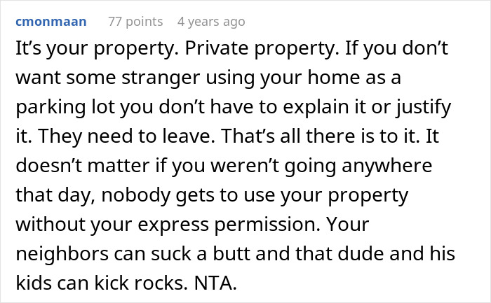 Text discussing property rights and removal of unauthorized cars during a yard sale incident. Text discussing property rights and removal of unauthorized cars during a yard sale incident.