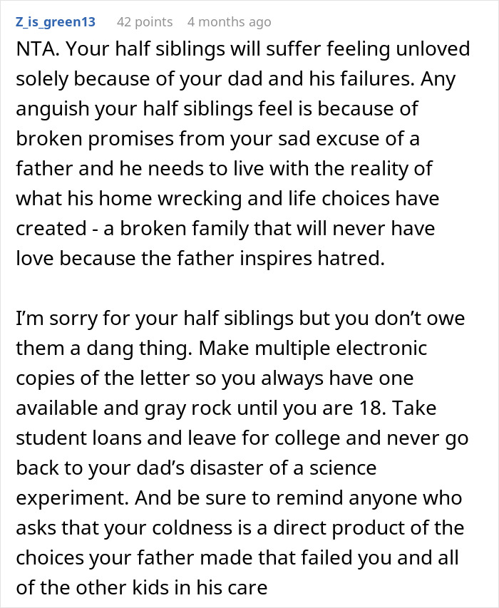 Reddit comment discussing familial issues and sibling relationships. Reddit comment discussing familial issues and sibling relationships.