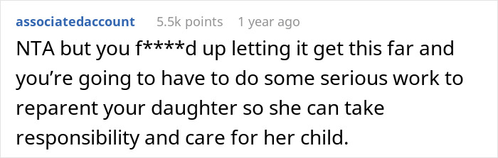 Comment suggesting reparenting for responsibility, preferred over grandma babysitting on Valentine's Day. Comment suggesting reparenting for responsibility, preferred over grandma babysitting on Valentine's Day.