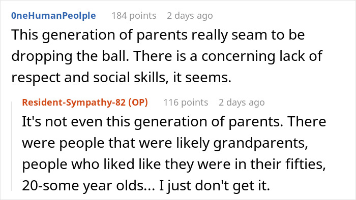 Reddit comments discussing parenting issues and lack of social skills. Reddit comments discussing parenting issues and lack of social skills.