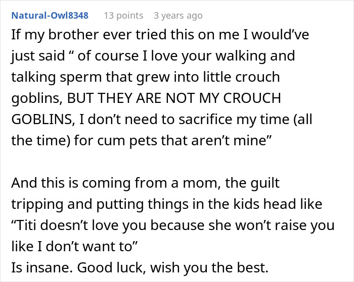 Reddit comment discussing parents volunteering their daughter as a babysitter without her consent. Reddit comment discussing parents volunteering their daughter as a babysitter without her consent.