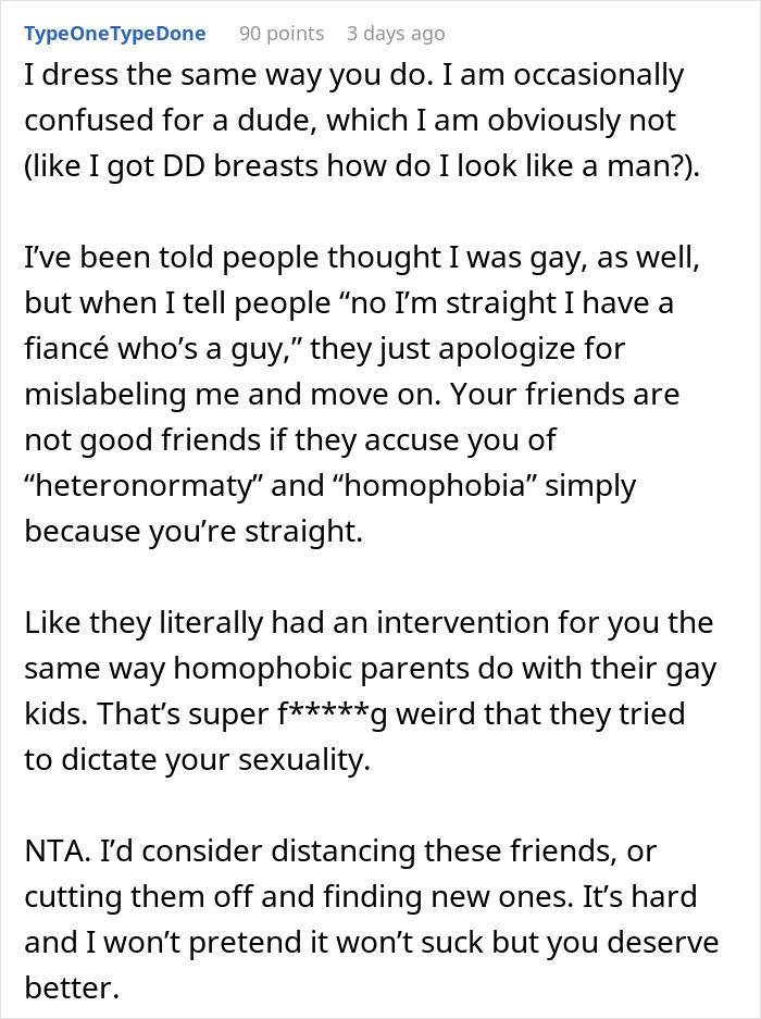 Text discussing assumptions about a woman's sexuality based on appearance. Text discussing assumptions about a woman's sexuality based on appearance.