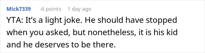 Comment discussing a husband attending pregnancy appointments, with a user suggesting it's a light joke. Comment discussing a husband attending pregnancy appointments, with a user suggesting it's a light joke.